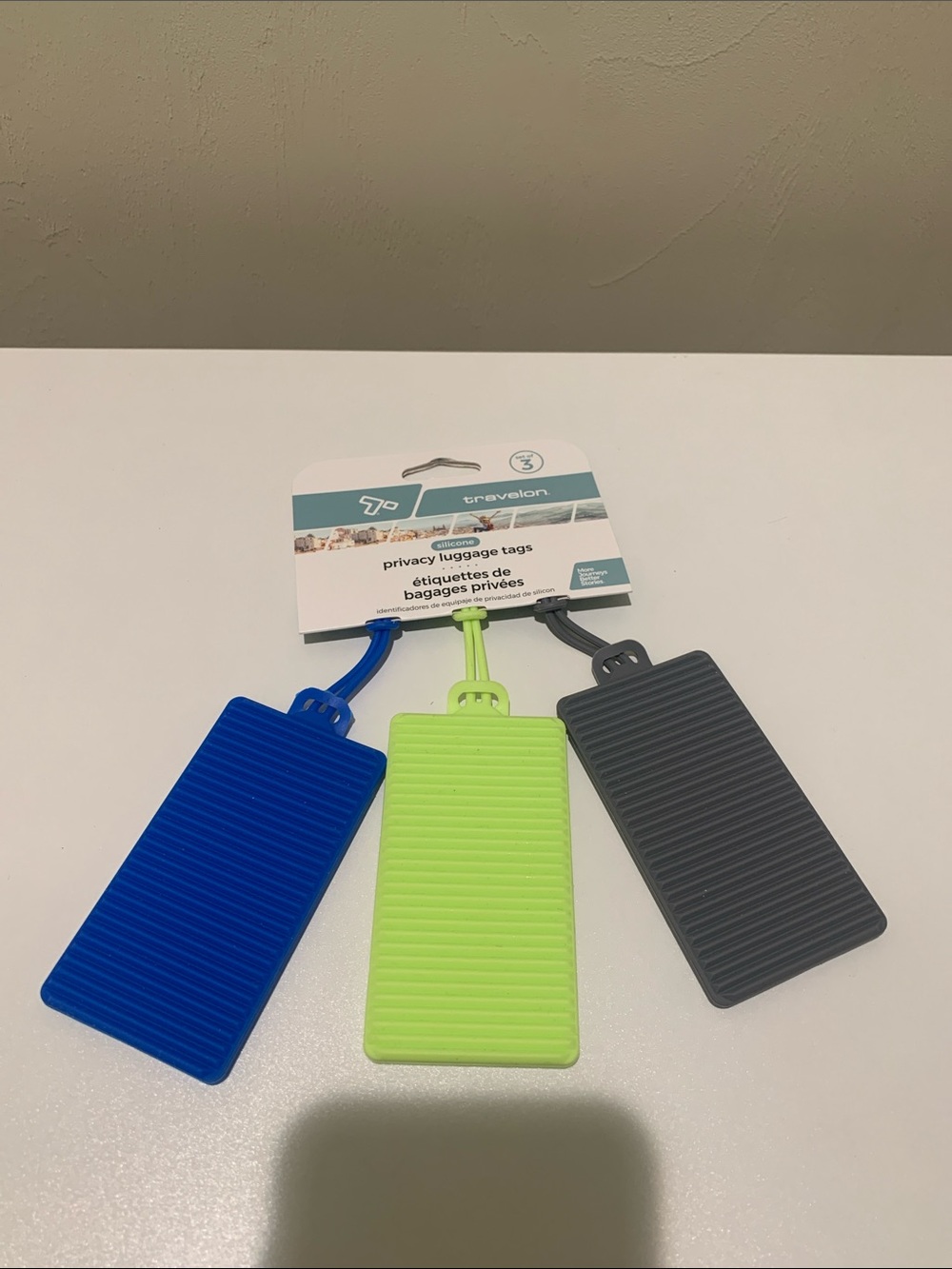 Travelon Silicone Privacy Luggage Tags in Blue, Lime, Gray (3-Pack)